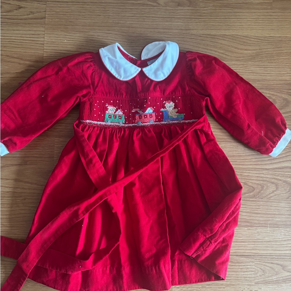 Festive Red and White Seasonal Costume with Embroidery